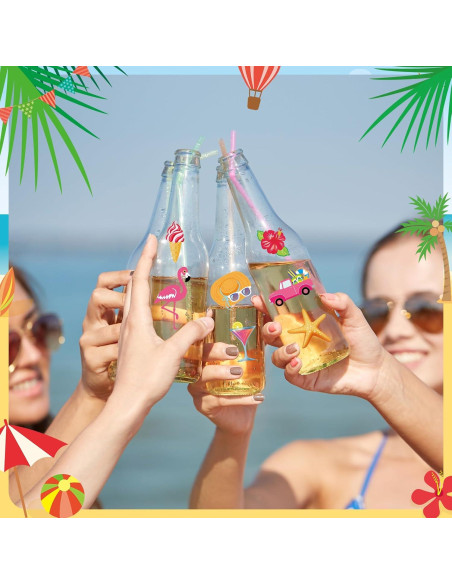 192 Pegatinas de Vino de Playa Watersay - Estilo Luau