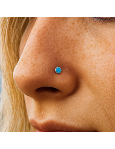 Stud de Nariz de Plata Esterlina 925 con Ópalo Turquesa 3mm