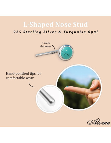 Stud de Nariz de Plata Esterlina 925 con Ópalo Turquesa 3mm