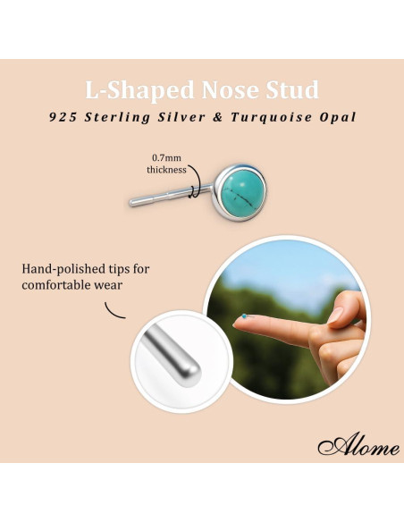 Stud de Nariz de Plata Esterlina 925 con Ópalo Turquesa 3mm