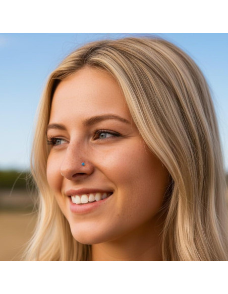 Stud de Nariz de Plata Esterlina 925 con Ópalo Turquesa 3mm