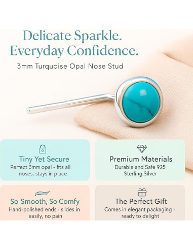 Stud de Nariz de Plata Esterlina 925 con Ópalo Turquesa 3mm