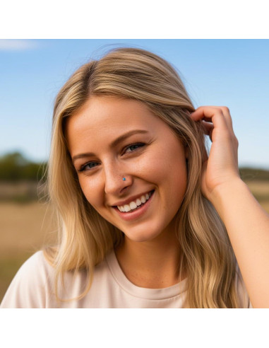 Stud de Nariz de Plata Esterlina 925 con Ópalo Turquesa 3mm