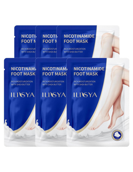 Mascarilla Hidratante para Pies Ilisya - 6 Paquetes con Nicotinamida y Manteca de Karité
