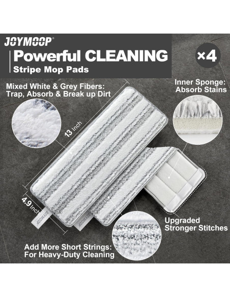 Almohadillas de Microfibra JOYMOOP para Mopa Plana 33cm - Paquete de 4