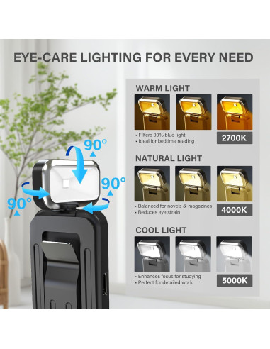 Luz de libro recargable Banghe BT-14 con clip y 9 modos