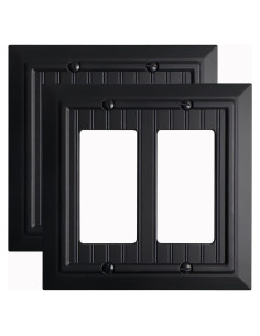 Cubiertas de enchufe Kisrvopn de bambú negro mate, 2 ganglios