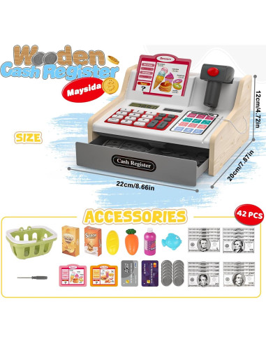 Registradora de Madera Recargable Maysida con Escáner y Accesorios