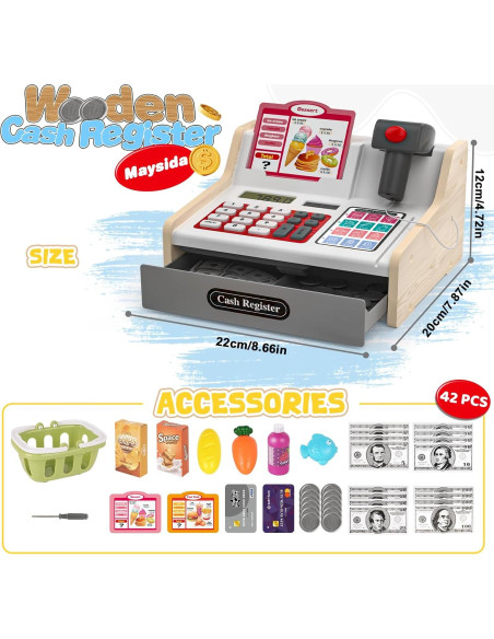 Registradora de Madera Recargable Maysida con Escáner y Accesorios