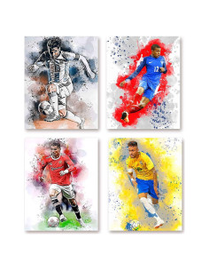Impresiones de Arte en Lienzo Acuarela Fútbol Nidemao Set 4 - 30x38 cm