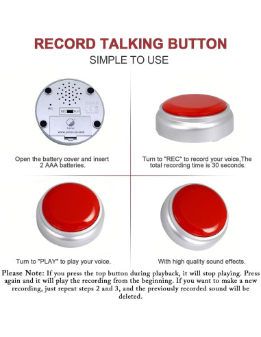 Botón Grabador de Sonido 30 Segundos Cover RM5-WR Rojo Plata