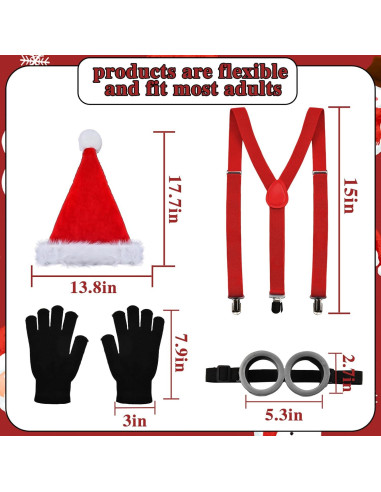Accesorios de Disfraz de Navidad BUUFAN - Gafas, Sombrero, Guantes