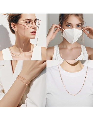 Cadenas de Gafas con Cuentas para Mujeres - Oro Rosa y Plata