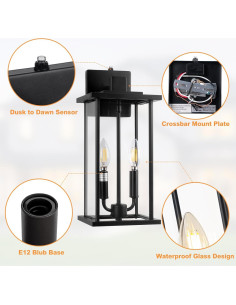 Luz de Pared Exterior SIAFAVOI 16cm Negra con Sensor 2