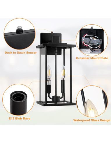 Luz de Pared Exterior SIAFAVOI 16cm Negra con Sensor