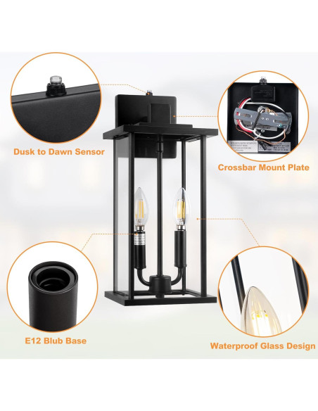 Luz de Pared Exterior SIAFAVOI 16cm Negra con Sensor