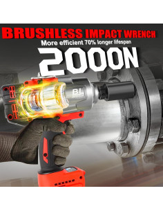 Llave de impacto inalámbrica 1/2" Rueqior 2000N.m para Milwaukee 2