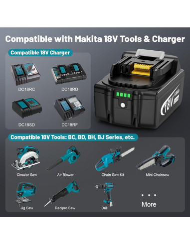 Paquete de 4 Baterías de Litio 18V 6000mAh Djsanu para Makita