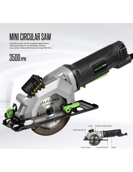 Sierra Circular GALAX PRO 4A 3500RPM 115mm con Guía Láser
