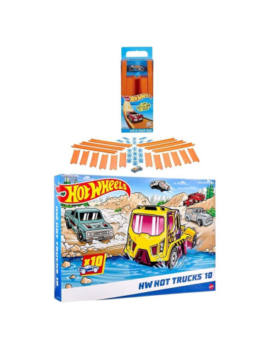 Conjunto de pista Hot Wheels + 10 camiones a escala 1:64