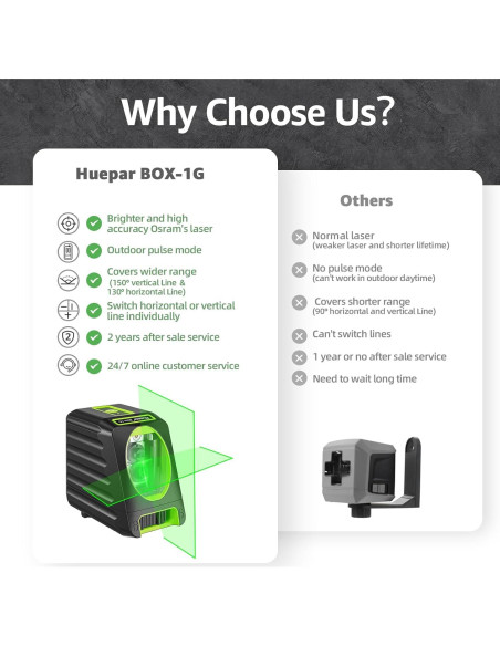 Nivel láser autolevelante Huepar BOX-1G 150ft verde 360
