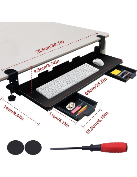 Bandeja de Teclado Extraíble GISGOO 67.3x24.1cm Negra