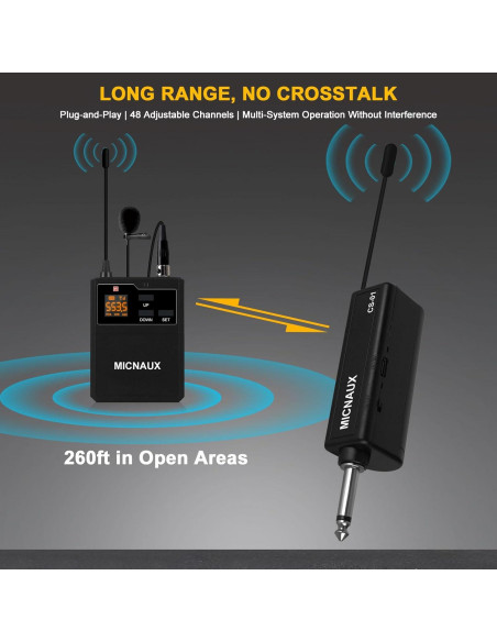 Sistema de micrófono lavalier inalámbrico MICNAUX X-108 80m