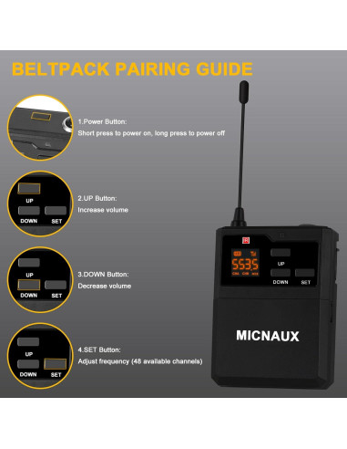 Sistema de micrófono lavalier inalámbrico MICNAUX X-108 80m