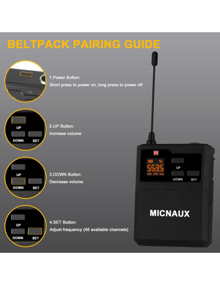 Sistema de micrófono lavalier inalámbrico MICNAUX X-108 80m