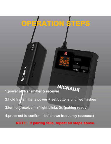 Sistema de micrófono lavalier inalámbrico MICNAUX X-108 80m