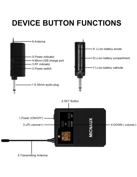 Sistema de micrófono lavalier inalámbrico MICNAUX X-108 80m