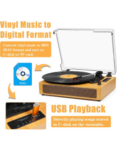 Reproductor de Vinilo Vintage Bluetooth TANLANIN TE-2019-YL Amarillo 2