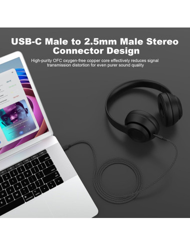 Cable de audio USB C a 2.5mm Puiixur para auriculares Audio Technica