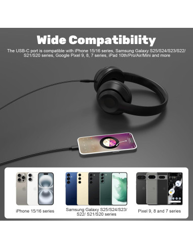 Cable de audio USB C a 2.5mm Puiixur para auriculares Audio Technica
