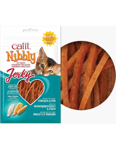Golosinas para Gatos Catit Nibbly Jerky Pollo y Pescado 60g