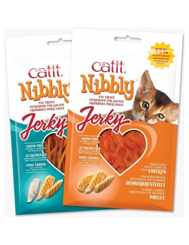Golosinas para Gatos Catit Nibbly Jerky Pollo y Pescado 60g