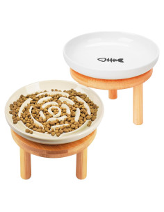 Cuencos Elevados para Gatos Lfpkixise con Soporte de Bambú 17.8cm