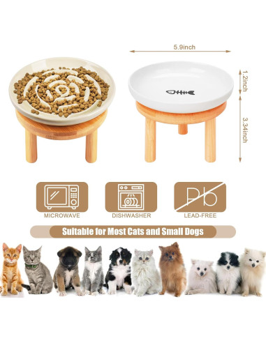 Cuencos Elevados para Gatos Lfpkixise con Soporte de Bambú 17.8cm