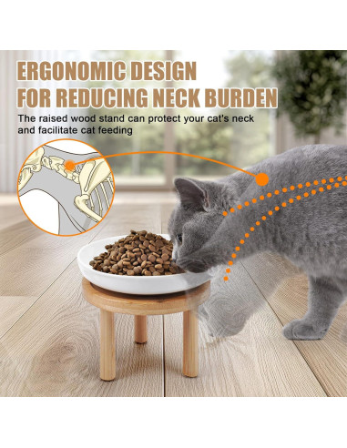 Cuencos Elevados para Gatos Lfpkixise con Soporte de Bambú 17.8cm