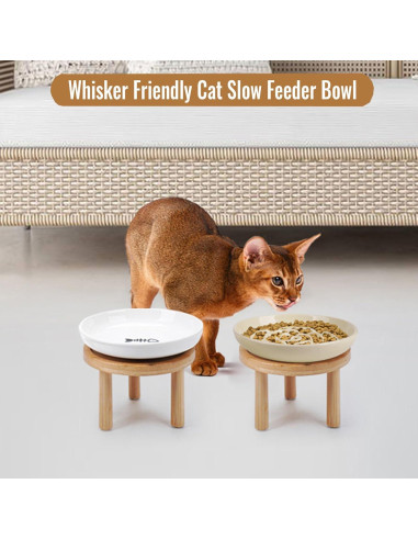 Cuencos Elevados para Gatos Lfpkixise con Soporte de Bambú 17.8cm