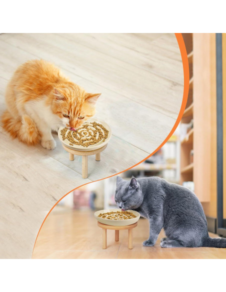 Cuencos Elevados para Gatos Lfpkixise con Soporte de Bambú 17.8cm
