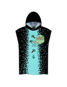 Toalla Poncho Minecraft Niños 6-9 Años Absorbente Negro/Azul