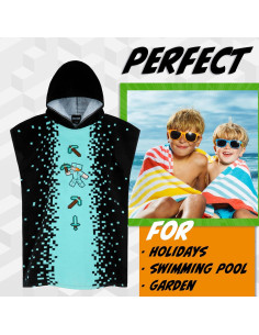 Toalla Poncho Minecraft Niños 6-9 Años Absorbente Negro/Azul 2