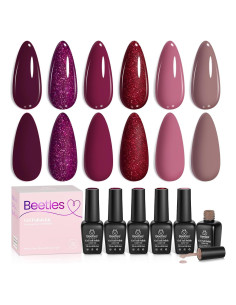 Set de Esmalte de Gel Beetles 6 Colores Berry Merlot 7.5ml