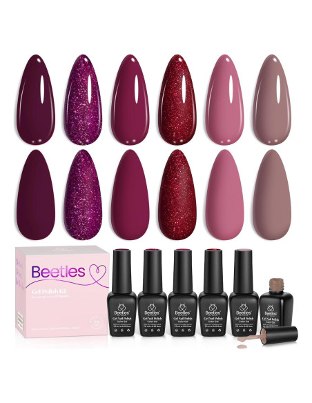 Set de Esmalte de Gel Beetles 6 Colores Berry Merlot 7.5ml