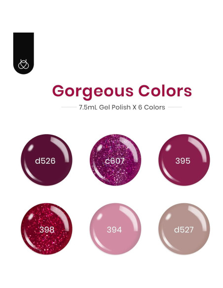 Set de Esmalte de Gel Beetles 6 Colores Berry Merlot 7.5ml