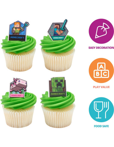 DecoPac Anillos para Cupcakes Minecraft - 24 Adornos 3D