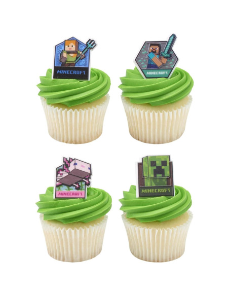DecoPac Anillos para Cupcakes Minecraft - 24 Adornos 3D