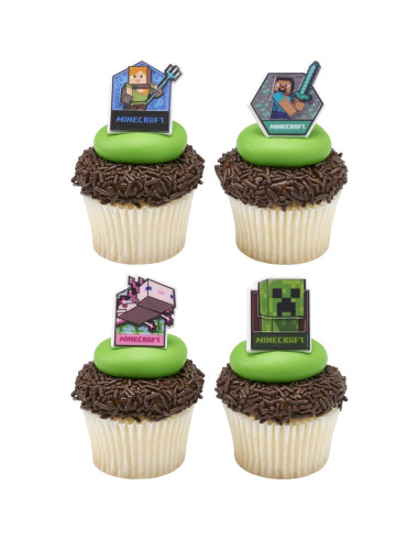 DecoPac Anillos para Cupcakes Minecraft - 24 Adornos 3D