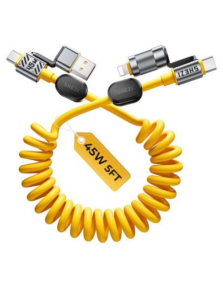 Cable Enrollado 4-en-1 Jixivor 45W USB C y Lightning 5FT